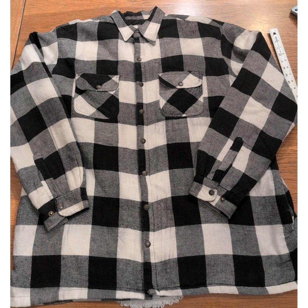 Work n' Sport Jacket Men's 2XT Plaid Flannel Quilted Lined  Black White EUC